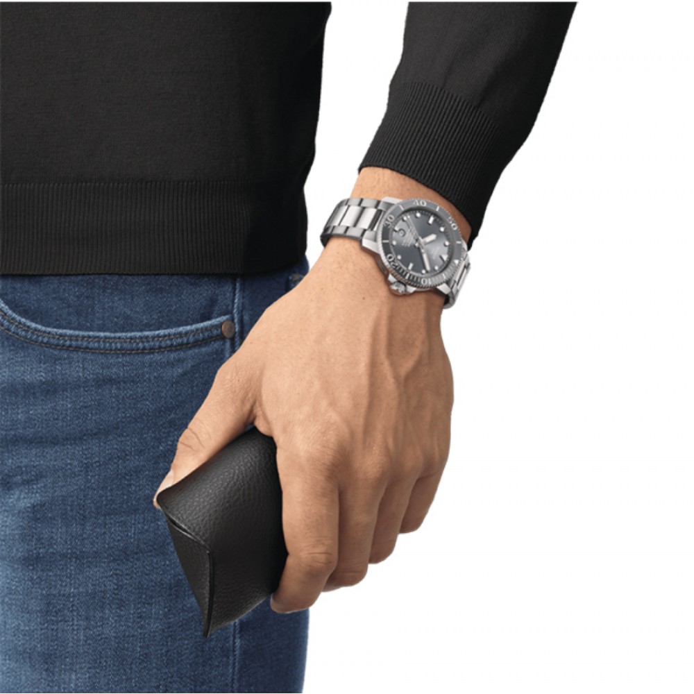 TISSOT T-Sport Seastar 1000 Powermatic 80 Ρολόι Ανδρικό Ασημί Ανοξείδωτο Ατσάλι μπρασελέ T1204071108101